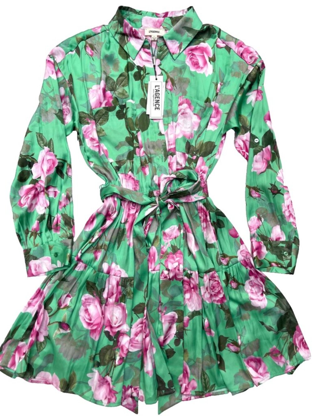 NWT L'Agence Virlen Satin Shirt belted Dress w/pockets S $495 - Picture 10 of 14